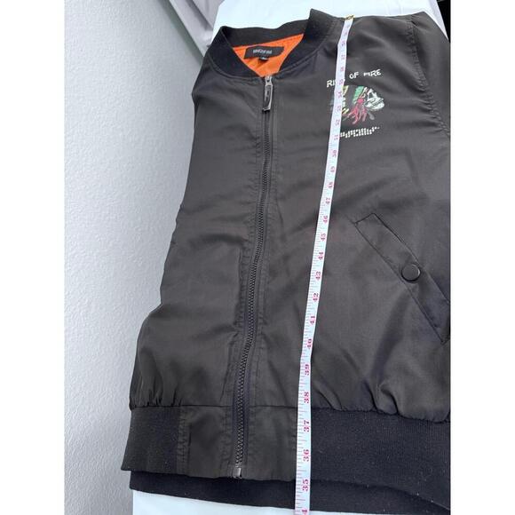 Ring Of Fire Black Back Graphic Skull Headdress Ribbed Cuffs Bomber Jacket Large - Picture 13 of 13